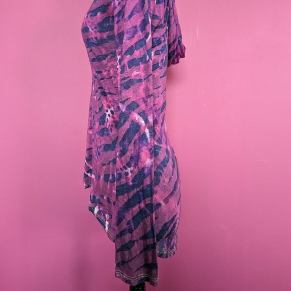 Erge Karen Hooded Burnout V-neck Long-Sleeve Top in Fuchsia/Navy Zebra Print XS - Picture 4 of 7